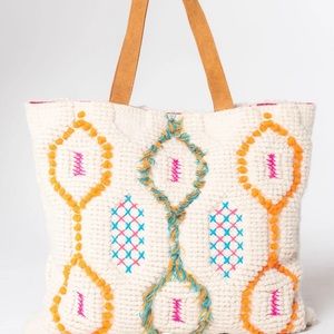 LOVESTITCH Boho Brand Carpet Bag Purse Leather Straps Tote Duffle Crossbody